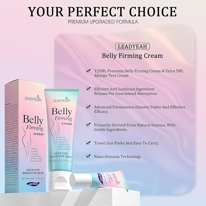 B Flat Belly Firming Cream - Moisturizing, Lifting, Firming for Stomach, Thighs and Butt, Body Lotion gift for Women and Men, 125 ML +5 ML-CubbioJoy