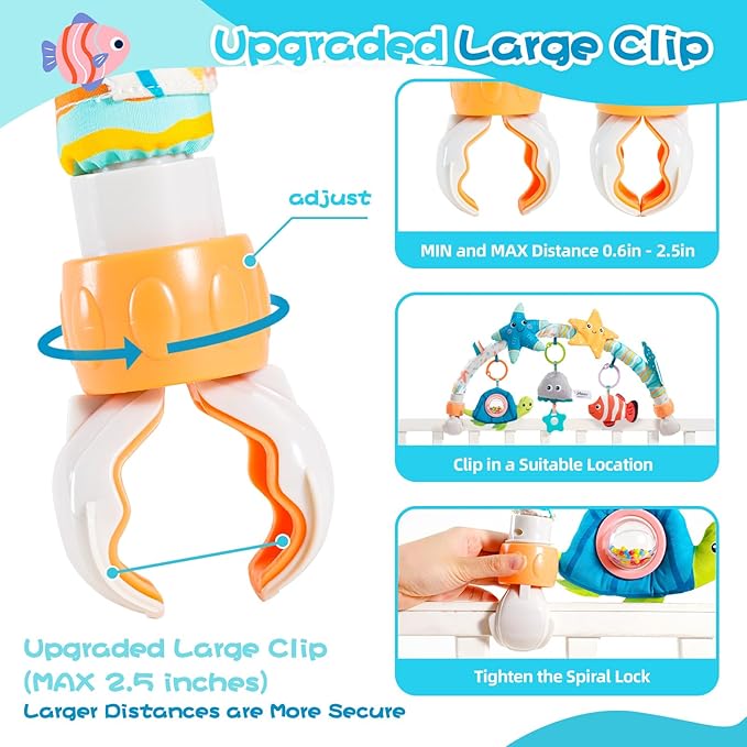 Jollybaby Musical Bassinet Stroller Crib Mobile Toy for Baby 0-6-12 Months, Infant Clip On Arch Hanging Toy with Music, Montessori Sensory Nursery Mobiles Attachment Toy for Newborn Gift - Starfish-CubbioJoy