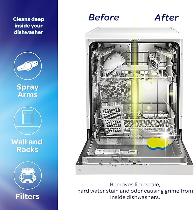 Dishwasher Cleaner and Deodorizer Tablets - Deep Clean Dishwasher Cleaner Tablets, Septic Safe, Natural Limescale Remover - Compatible with All Models (12 Pack)-CubbioJoy