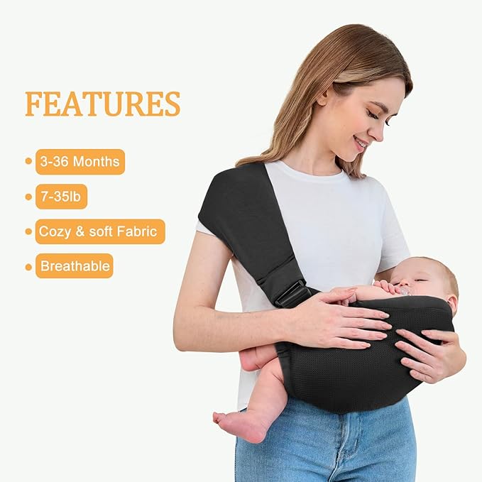 Baby Sling Carrier,Baby Carrier Newborn to Toddler,Toddler Carrier,Portable Lightweight & Spreadable Shoulder Straps(Black)-CubbioJoy
