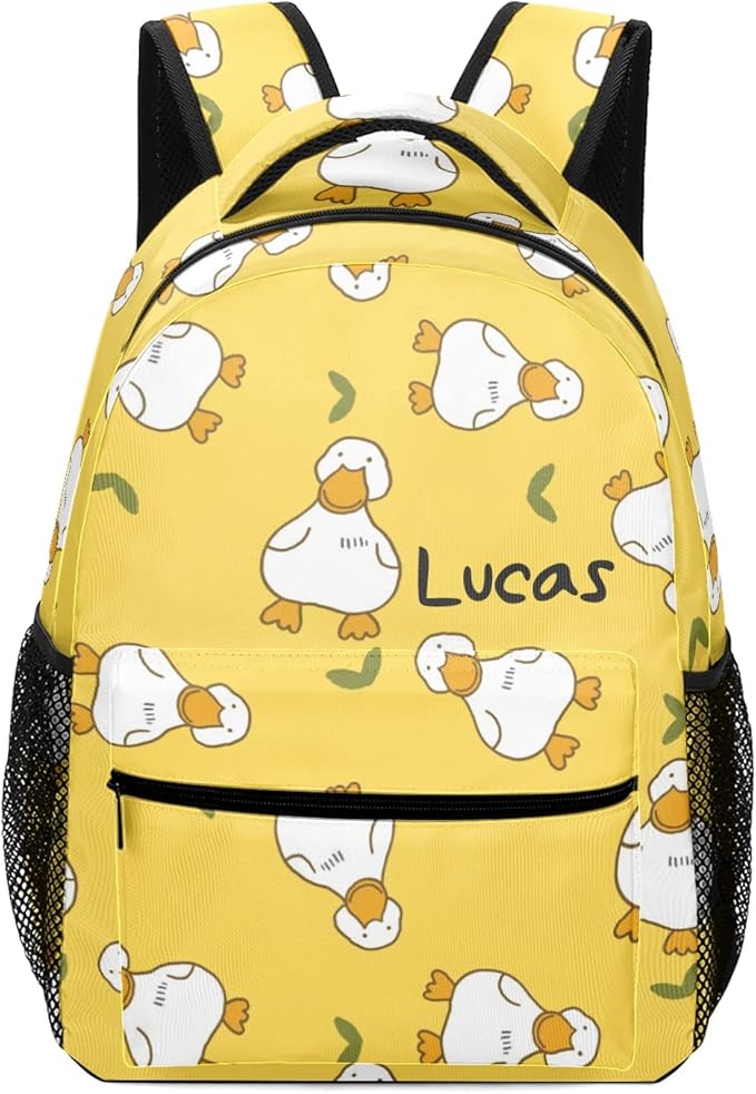 Cartoon Duck Yellow Custom Kids Backpack 16.5 Inch for Boy Girl, Personalized Waterproof Child School Travel Bag with Name, 16.5’’ X 12.2’’ X 5.9’’-CubbioJoy