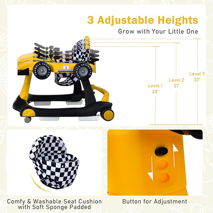 BABY JOY 4-in-1 Baby Walker, Foldable Activity Walker with Adjustable Height & Speed, Music, Lights, Anti-Rollover, Toddler Push Walker, Baby Walker with Wheels for Boys Girls 6-18 Months (Yellow)-CubbioJoy