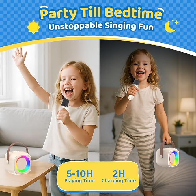 Karaoke Machine for Kids, Toys for 3-12 Years Old Girls Gifts, Kids Karaoke Microphone Machine Toy, Best Fun Christmas Birthday Gifts for 5 6 7 8 9 10 11 Years Teens Girl Boys Beige 2 Mic-CubbioJoy