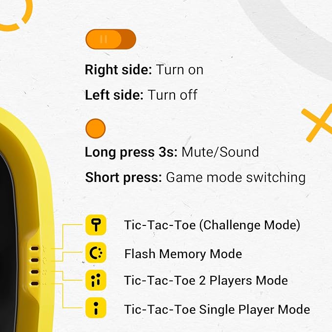 4-in-1 Handheld Tic Tac Toe Game Portable Electronic Board Games for Kids & Adults, Travel Games, Birthday Gifts, Yellow-CubbioJoy