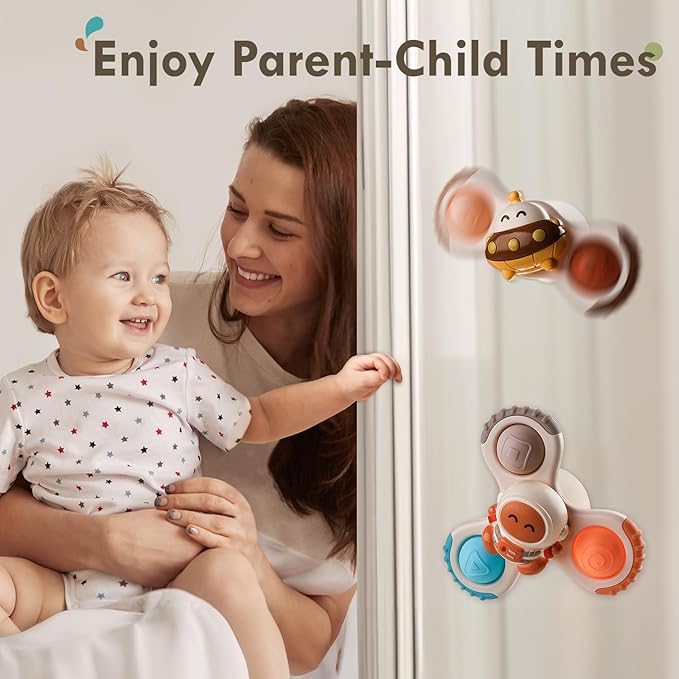 ALASOU 3PCS Pop Suction Cup Spinner Toys for 1 Year Old Boy Girl|Novelty Spinning Tops Toddler Toys Age 1-2|Sensory Baby Bath Toy for Toddlers 1-3|12 18 Months Boy Birthday Gift for Infant-CubbioJoy