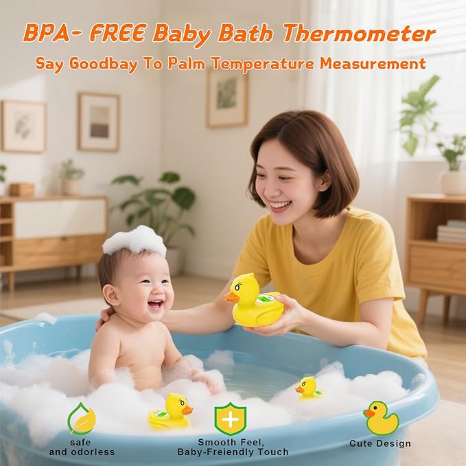 Baby Bath Thermometer with Timer and 3 Color Backlit, Digital Water Temperature Thermometer with and Temperature Warning, Safety Bath Tube Thermometers Floating Toy for Infant, Toddler-CubbioJoy