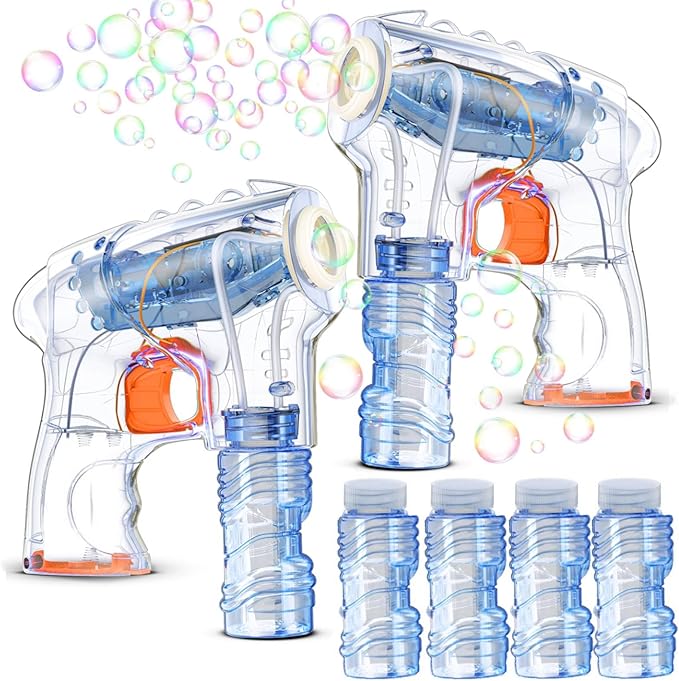 Kid Odyssey 2 Pack Bubble Gun with 4 Refill Solution and 3 Colorful LED Light, Bubble Machine for Kids, Bubble Maker for Party Favors, Birthday Gift, Indoor Outdoor Toys for Toddlers-CubbioJoy