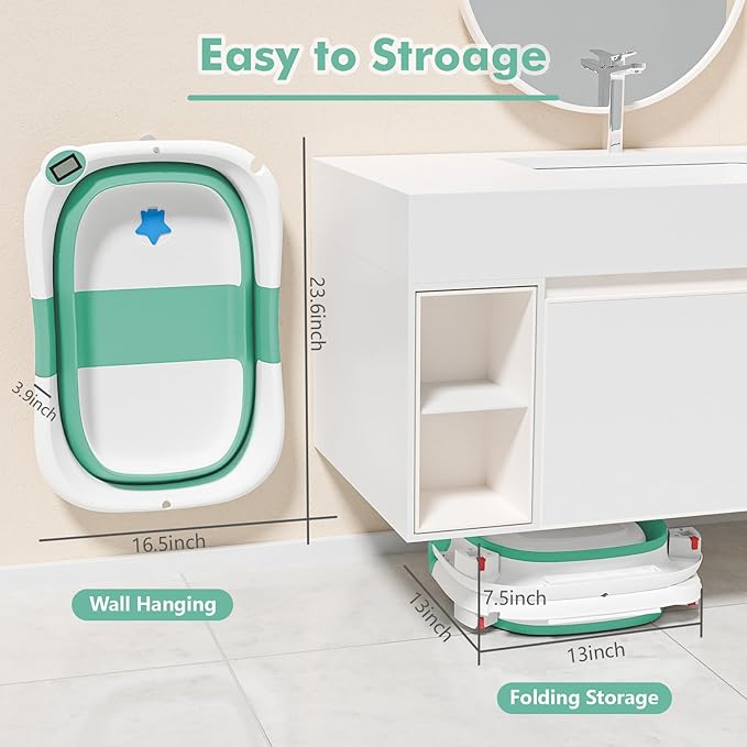 Collapsible Baby Bathtub,Baby Bath Tub with Soft Cushion & Thermometer,Baby Bathtub Newborn to Toddler 0-36 Months,Portable Travel Baby Tub-CubbioJoy