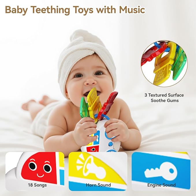 Baby Toys 0-6-12 Months: 5 in 1 Infant Musical Rtattle Teething Toys Sensory Learning Toys with Sounds, Newborn Shower Gifts for Boys & Girls-CubbioJoy