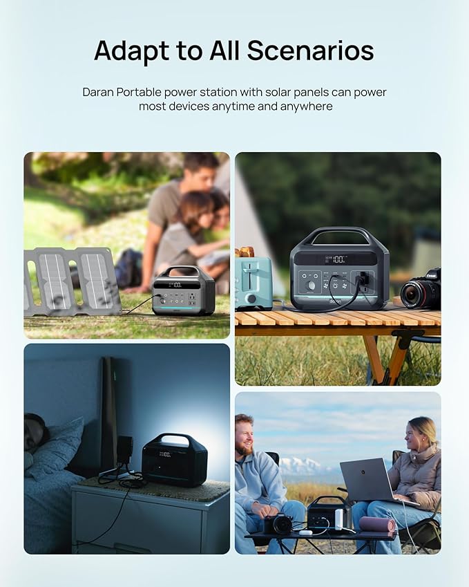DARAN Solar Generator 192Wh with 30W Solar Panel, Portable Power Station 300W (600W Surge), 8 Outputs LiFePO4 Battery, Portable Charger for Camping, Emergency, Outdoor Off-Grid Use-CubbioJoy
