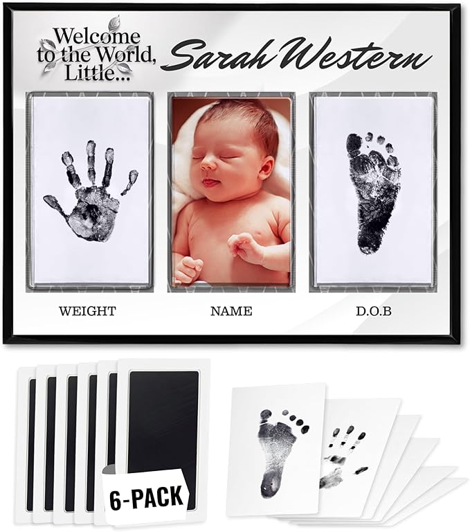 Inkless Hand and Footprint Kit, Baby Keepsake Plaque & Baby Shower Gifts - Ideal as Mom To Be Gift, Nursery Picture Frames, Clean Touch Hand and Footprint Kit (Style 1 - Design 4)-CubbioJoy