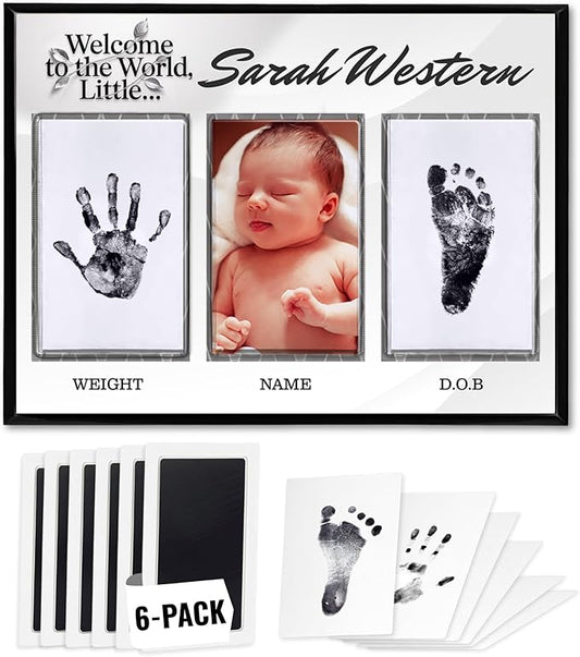 Inkless Hand and Footprint Kit, Baby Keepsake Plaque & Baby Shower Gifts - Ideal as Mom To Be Gift, Nursery Picture Frames, Clean Touch Hand and Footprint Kit (Style 1 - Design 4)-CubbioJoy
