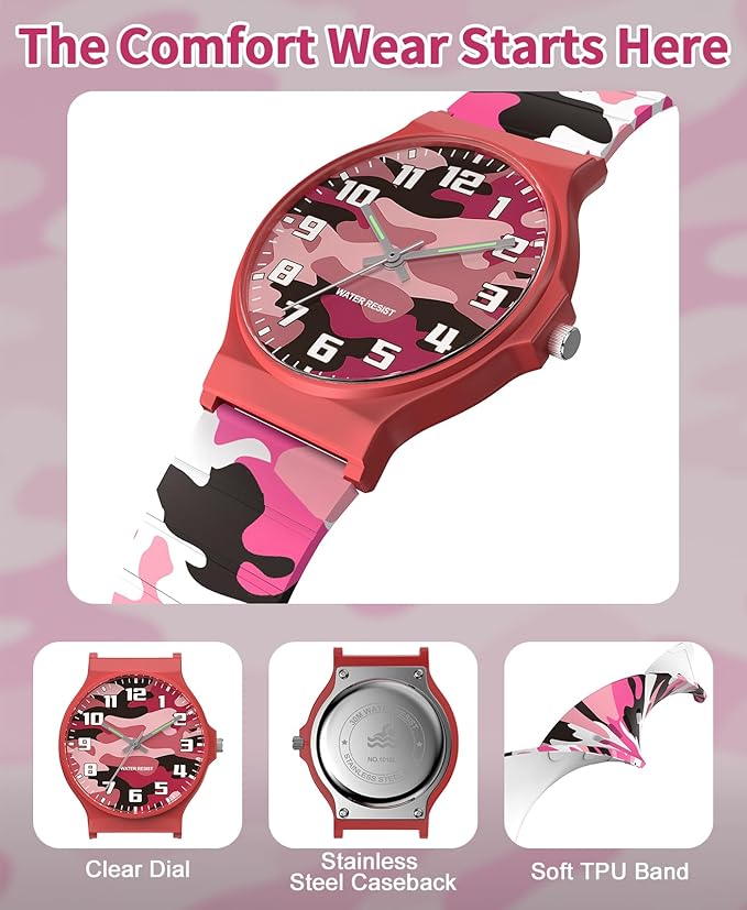 Kids Analog Watch Boys Girls, 30M Waterproof, Sports Watch for Boys, Easy to Read Children's Thin Dial Wrist Watches with Soft Band, for Ages 5-15 Kids Great Birthday Gifts Christmas Day-CubbioJoy