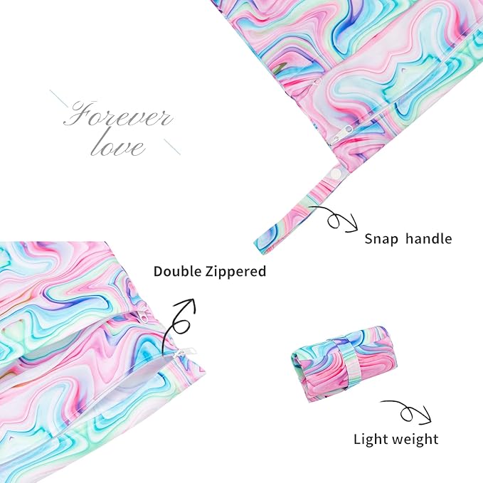 ALVABABY 3pcs Baby Cloth Diaper Wet/Dry Bags|Waterproof Reusable with Two Pockets|Travel, Beach, Pool, Daycare, Soiled Baby Items,Yoga，Gym Bag for Swimsuits or Wet Clothes Pink impression 3L-BS04-CubbioJoy