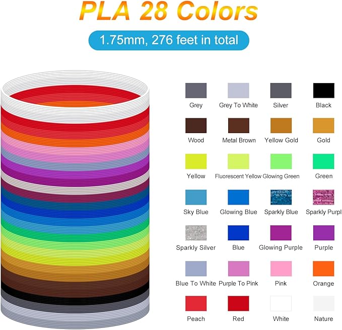 28 Colors 3D Pen Filament Refills Compatible with SCRIB3D MYNT3D PIKA3D 3D Pen for KidsPer Color 10 Feet 1.75mm PLA 3D Printing Pen Filament Refills, NOT FIT 3Doodler Start Pen-CubbioJoy