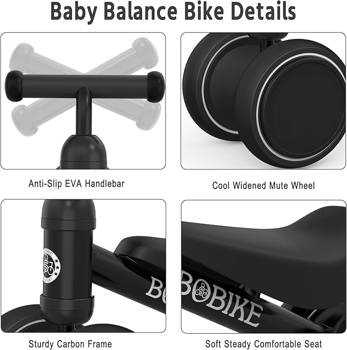 Baby Balance Bike Toys for 12-36 Months Kids Toy Boy and Girls Gifts Toddler Best First Birthday Gift Children Walker No Pedal Infant 4 Wheels Bicycle (Classic, Black)-CubbioJoy
