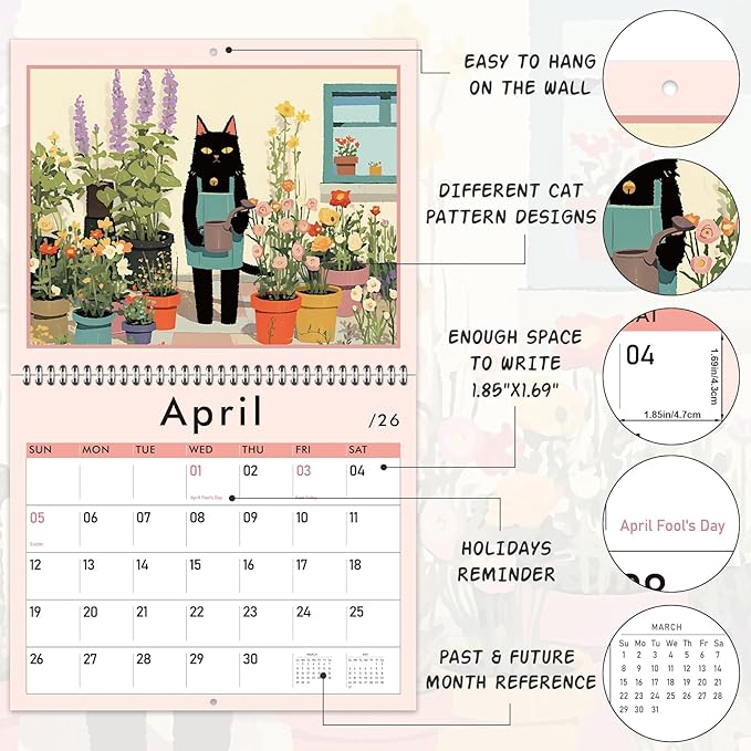GuassLee Cat Vertical Wall Calendar 2025, 19-Months Art Hanging Wall Calendar Jun. 2025 to Dec. 2026, 14" x 23" Cute Cat Kitten Monthly Planner with Thick Paper for Office Home Decor Organizing-CubbioJoy