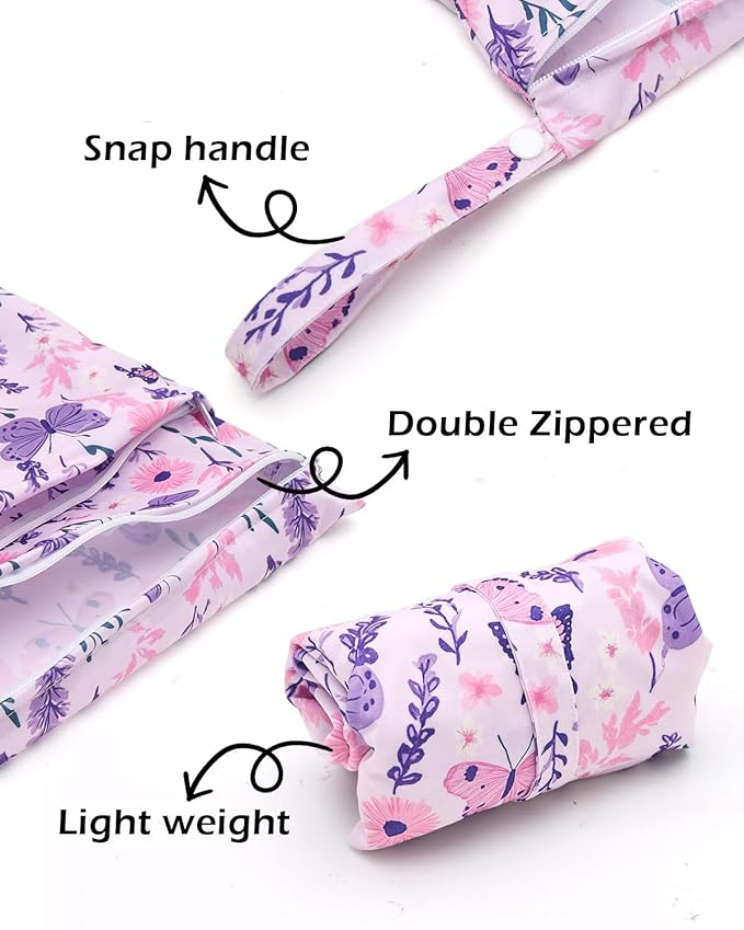 ALVABABY 3 Cloth Diaper Wet Dry Bags Waterproof Reusable with Two Zippered Pockets Travel Beach Pool Daycare Soiled Baby Items Yoga Gym Bag for Swimsuits or Wet Clothes Small medium Large 3L-SML08-CubbioJoy