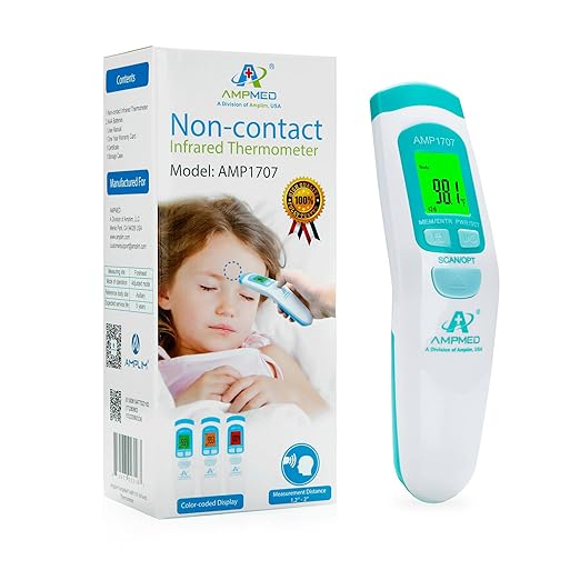 Amplim Non-Contact Forehead Thermometer & Case for Adults, Kids, Baby, FDA Cleared, Medical Grade, Touchless Infrared, 1-Sec Reading, Fever Alarm, Memory Recall, Quiet Mode, (White)-CubbioJoy