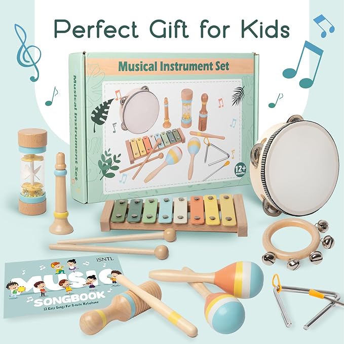 Baby Musical Instruments - Wooden Montessori Toys for Toddlers 1-3,Modern Boho Xylophone Includes Songbook with 13 Kids' Songs,Neutral Colors Wooden Percussion Instruments Set-CubbioJoy