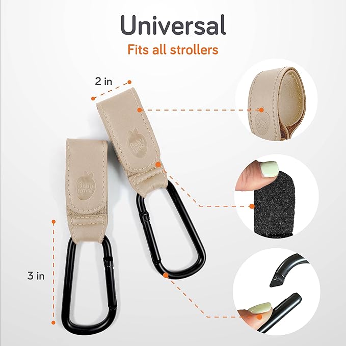 Baby Uma Stroller Hooks for Bags (2 Pack) - Leather-Style Stroller Clips and Hooks, Non-Slip Stroller Accessories, Carry 11 lbs Per Stroller Hook, Universal Baby Essentials & Stroller Accessories-CubbioJoy