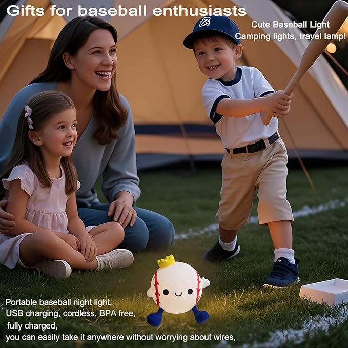 DREAMING MY DREAM Baseball Night Light,Cute Silicone Squishy Novelty LED Night Lamp, Touch Lamp with 2 Levels Dimmable 20Min Timer,for Nursery Bedroom Kids Room Boys Girls Gifts-CubbioJoy