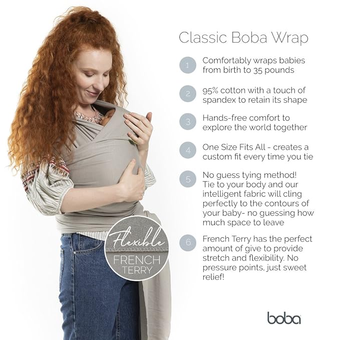 Boba Baby Wrap Carrier – Original Baby Sling Carrier for Newborns (7–35 lbs), Soft, Secure, Hands-Free & Ergonomic, Ideal for Comfortable Bonding, New Parents (Serenity Riviera)-CubbioJoy
