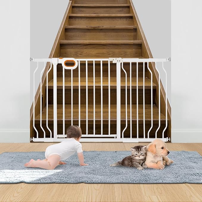Baby Gate for Stairs 29-52 Inch Wide, Safety Gate for Baby Adjustable Pet Gate with Door Pressure Mounted Gates for Kids Toddler Dogs Extension Kit Indoor Stairway Doorway White (30.5'' Tall)-CubbioJoy