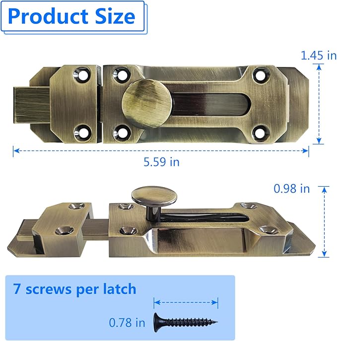 2 pcs Zinc Alloy Sliding Door Lock, Barrel Bolt Cabinet Lock Barrel Bolt Closure Cabinet Door Security Sliding Door Lock for Home Windows and Doors Cabinet Furniture-CubbioJoy