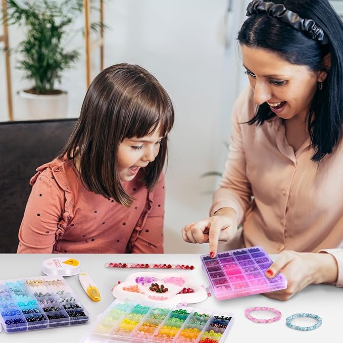 6mm Glass Beads for Bracelets, 2700pcs 70 Colors Crackle Glass Beads for Jewelry Making, Funtopia Round Crystal Beads for DIY Necklace Crafts with Spacer Beads, Solid and Floral Colors-CubbioJoy