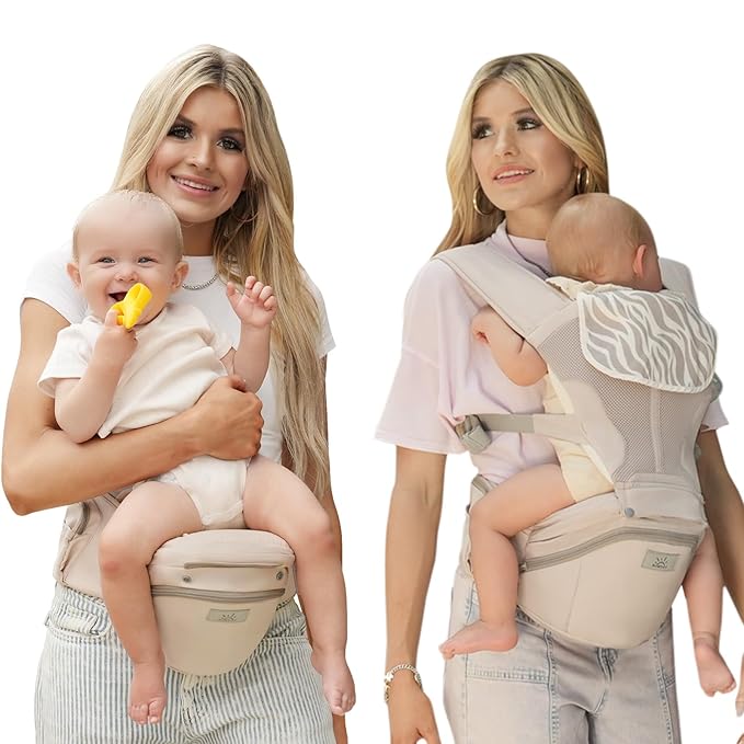 Baby Carrier Pro, MOMTORY Safety-Certified 6-in-1 Ultra Storage Baby Carrier Newborn to Toddler, Detachable Baby Holder Carrier with Hip Seat, Ergonomic Cozy Baby Body Carrier for 7-50lbs, Khaki-CubbioJoy