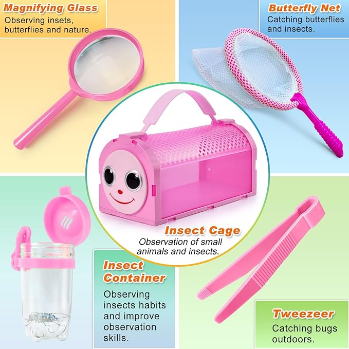 Bug Catcher Kit & Outdoor Explorer Kit for Kids, 10 Pcs Bug Catching Kit with Toy Cage, Backpack, Flashlight, Manifying Glass, Toy Net, Outdoor Exploration Toys Gift for Boys Girls 3-12-CubbioJoy