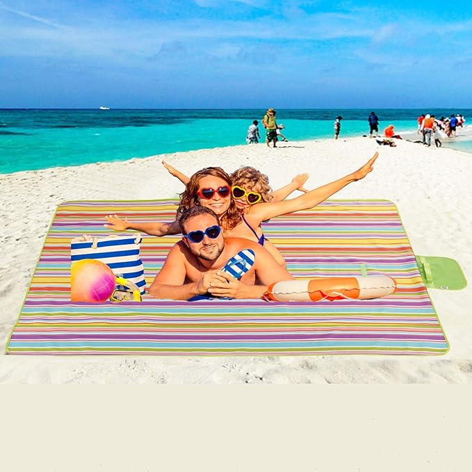Beach Blanket Extra Large Picnic Blanket Outdoor Blanket Waterproof Sand Free Oversized Camping Mat Foldable Portable Handy Tote for Travel Sports Home Yoga Park Grass Lawn, 79"x57"-CubbioJoy