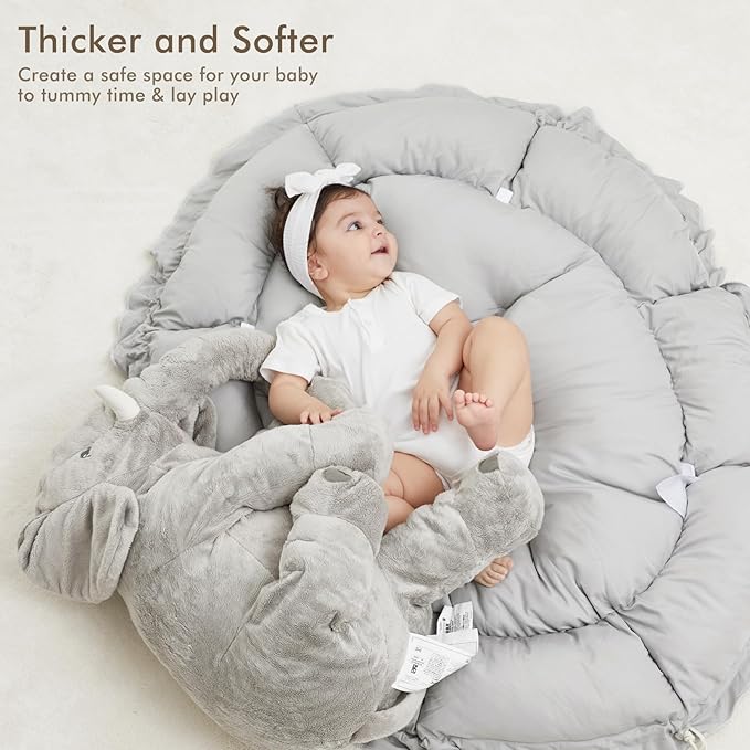 ANGELBLISS 5 in 1 Baby Play Gym Mat, Reversible Tummy Time Mat with 5 Sensory Toys for Stage-Based Developmental, Thick & Large Baby Activity Center from Newborn to Toddler (Grey)-CubbioJoy