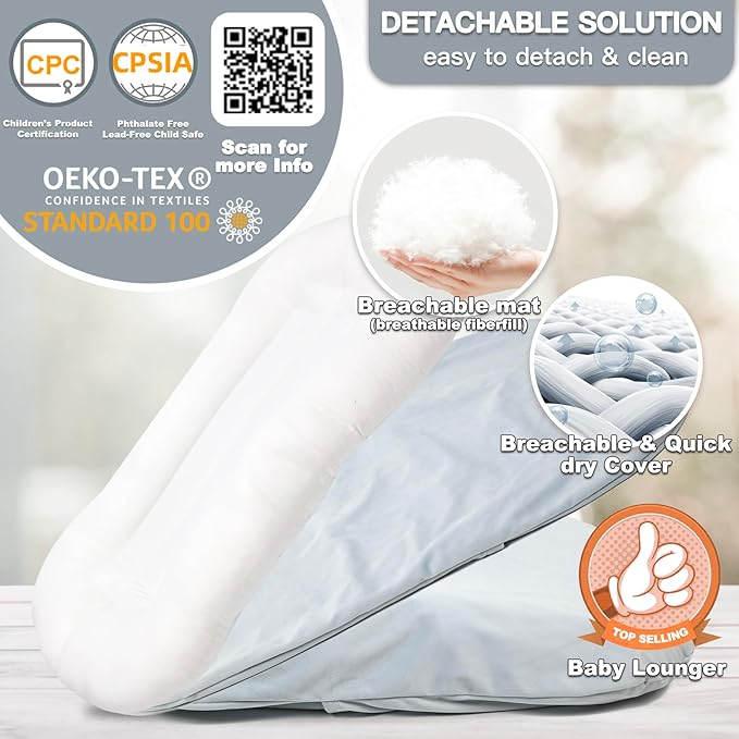 Baby Lounger - Snuggle Cozy Me Infant Lounger for Newborns | Flannel Cover, Breathable Soft, Portable Awake-Time Pad, Essential Baby Gift-Blue-CubbioJoy