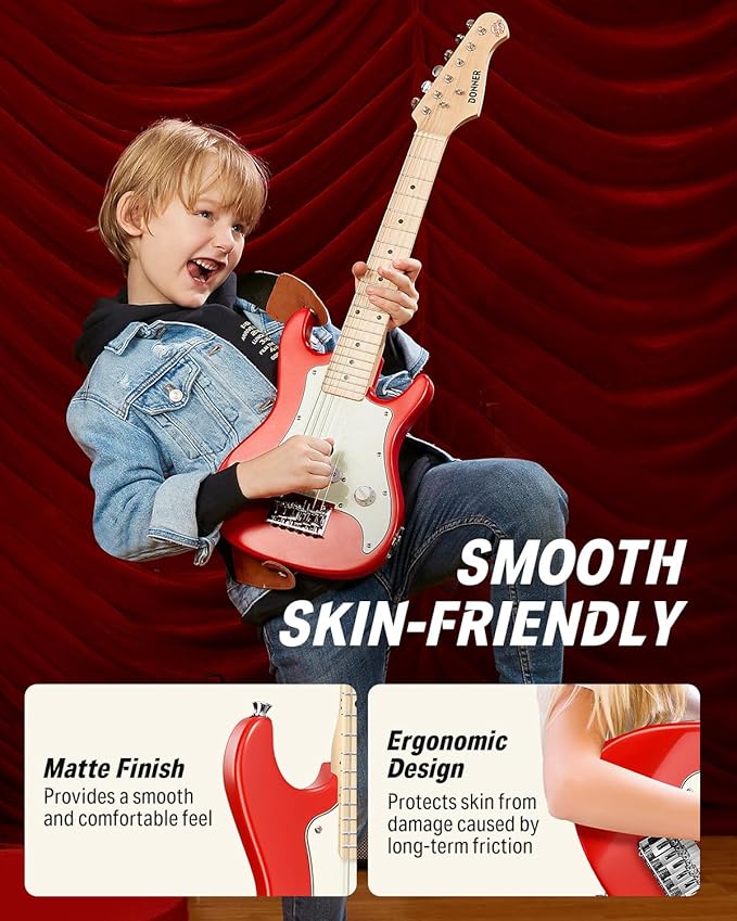 Donner 30 Inch Kids Electric Guitar Beginner Kits ST Style Mini Electric Guitar for Boys Girls with Amp, 600D Bag, Tuner, Picks, Cable, Strap, Extra Strings, DSJ-100, Red-CubbioJoy