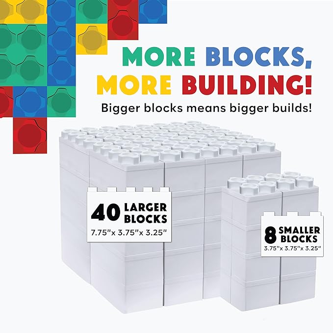 Big Blocks for Kids Ages 4-8 — Indoor & Outdoor Blocks Kids Games — White Large Building Blocks - 48 pc-CubbioJoy