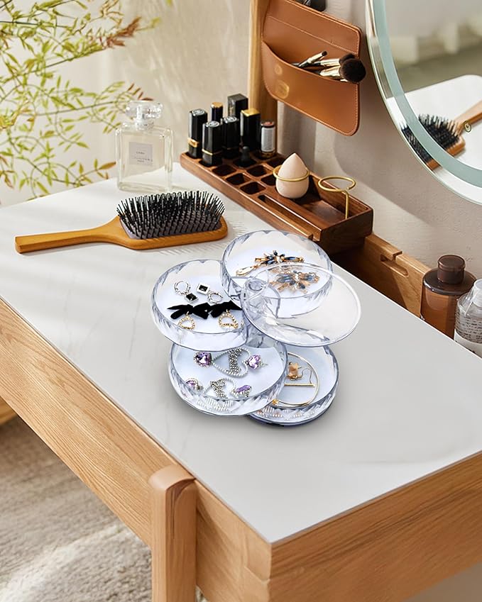 CONBOLA Acrylic Jewelry Organizer, Small Storage Box Jewelry Earring Holder for Women, 5-Layer Rotating Travel Jewelry Tray Case with Lid for Bracelet-CubbioJoy