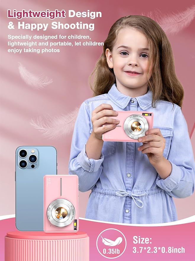 Digital Camera,FHD 1080P Kids Camera 44MP Point and Shoot Digital Cameras with 32GB Card,16X Zoom,Anti-Shake,Date Stamp,Compact Small Cameras Photography for Kids Student Teen Girl Boy(Pink)-CubbioJoy