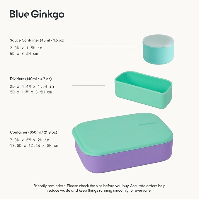 BLUE GINKGO Silicone Lunch Box Set – Durable Heavy-Duty Silicone Bento Box, Microwave, Freezer, Dishwasher Safe – Airtight, BPA Free (Made in Korea, Purple)-CubbioJoy