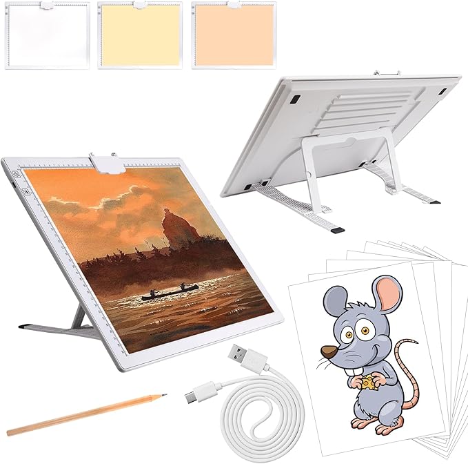 A3 Light Pad, Elice Tracing Light Box 3 Colors Mode Stepless and 6 Levels of Brightness Light Copy Pad, Wireless Rechargeable Led Light Board for Weeding Vinyl Diamond Painting Sketching (White)-CubbioJoy