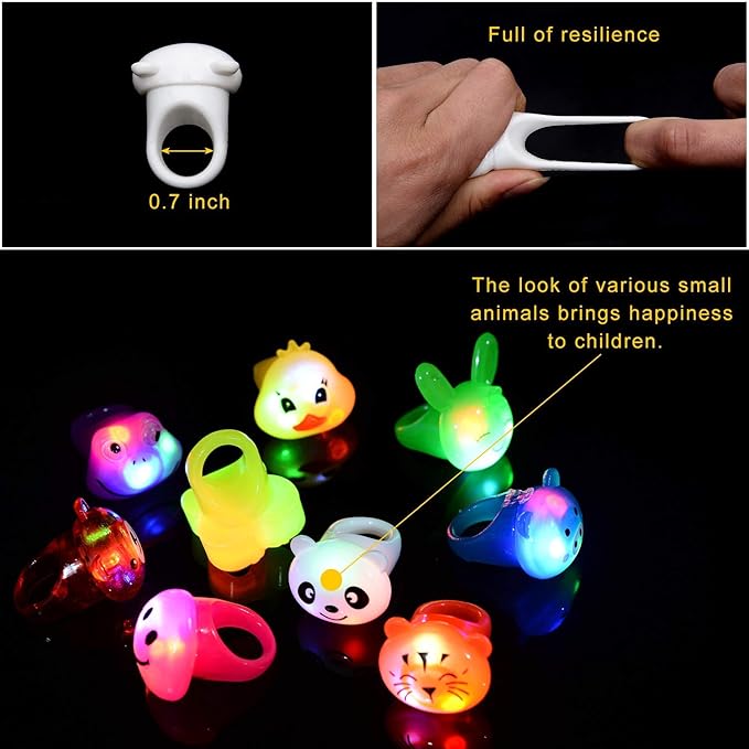 36 Pack Light Up Rings Glow in The Dark Party Supplies, Light up Party Favors, Goodie Bag Stuffers, Birthday Christmas Party Favors Classroom Prizes Cute Animal Treasure Box for Kids-CubbioJoy