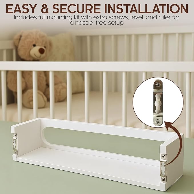 Bamboo Nursery Book Shelves, Fully Assembled For Easy Use - Set of 3 Floating Shelves for Wall Kids, Wall Mounted Book Shelves For Kids Room, Baby Room, Toddler Room, Nursery Decor, 16.5 Inch White-CubbioJoy