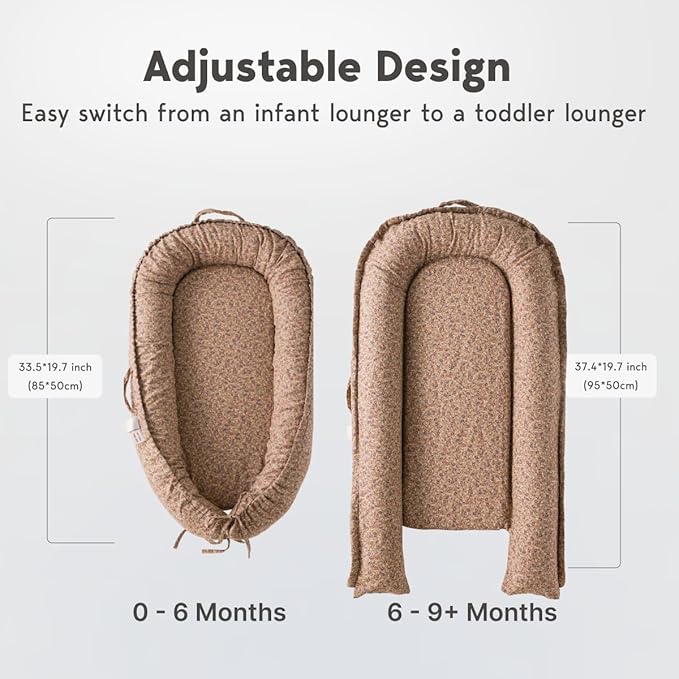 Infant Lounger, Baby Nest Cover for Baby Girls & Boys, Newborn Essentials for Baby 0-18+ Months, 100% Cotton Breathable (Brown Blossom_, Cotton_Muslin)-CubbioJoy