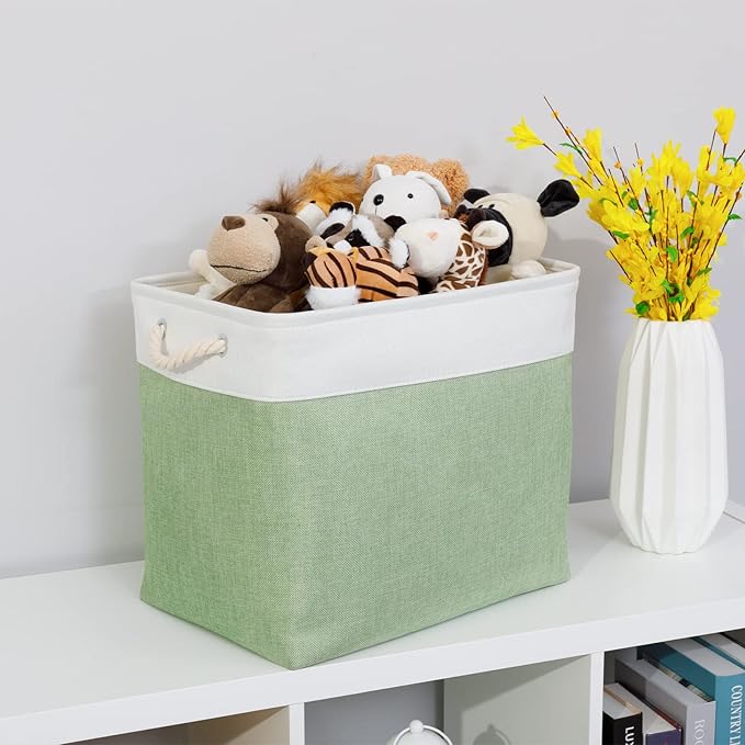 Bidtakay Large Storage Baskets for Nursery Toy Organizer Collapsible Organizing Baskets 17x12x15 In Green Canvas Bins for Organizing Set of 2 Clothes Decorative Baskets for Home Office Room Decor-CubbioJoy