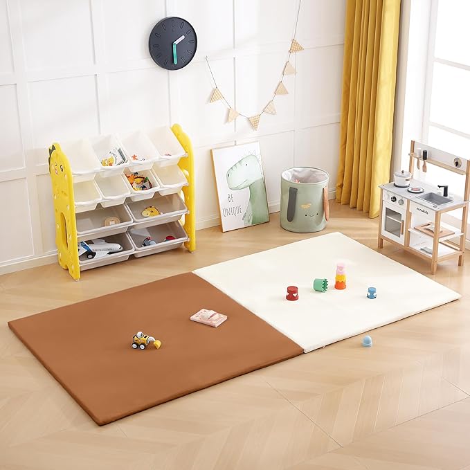 Baby Play Mat 48"x48" – Thick, Non-Slip Foam Mat for Babies and Toddlers. Foldable, Scrubbable, Odorless, and Soft, Ideal for Playpens, Crawling, and Indoor Playtime-Brown-CubbioJoy