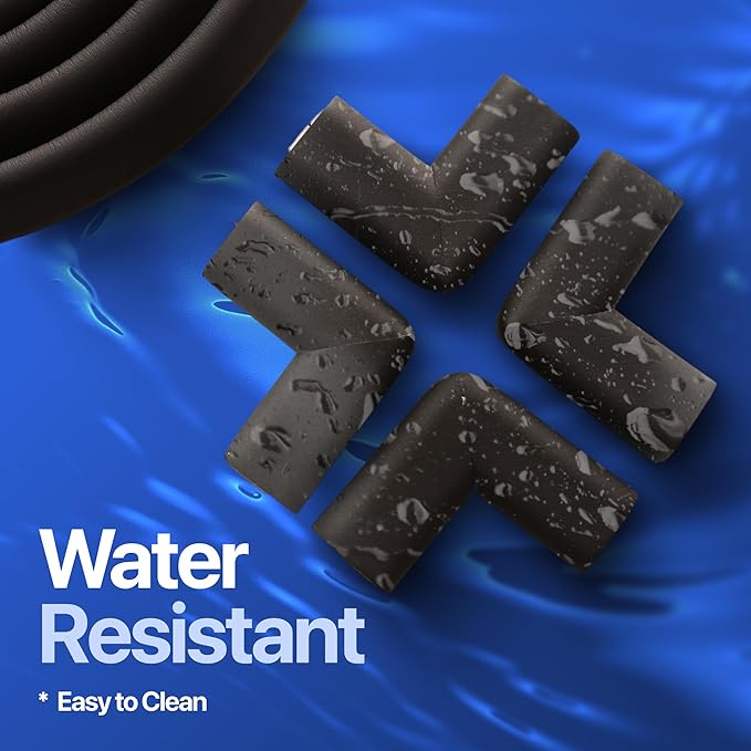 Baby Proof Corners & 15ft Edges with Furniture Corner & Edge Safety Bumpers, Impact-Absorbent Bumper & 4 Foam Corner Protectors, Cushy, Thick, Odorless Table Edge Protectors for Baby, Child | Black-CubbioJoy