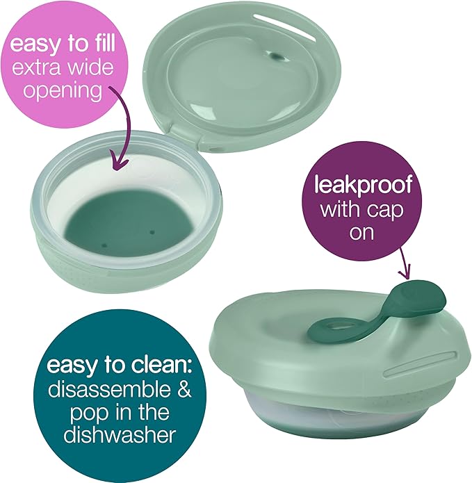 b.box Fill + Feed (Sage) | Reusable Baby Food Pouch | For Babies & Toddlers 4m+ | Silicone/Nylon Pouch, BPA-Free Lid | Dishwasher & Microwave Safe | 110mL (3.7oz, ½ Cup) Capacity-CubbioJoy