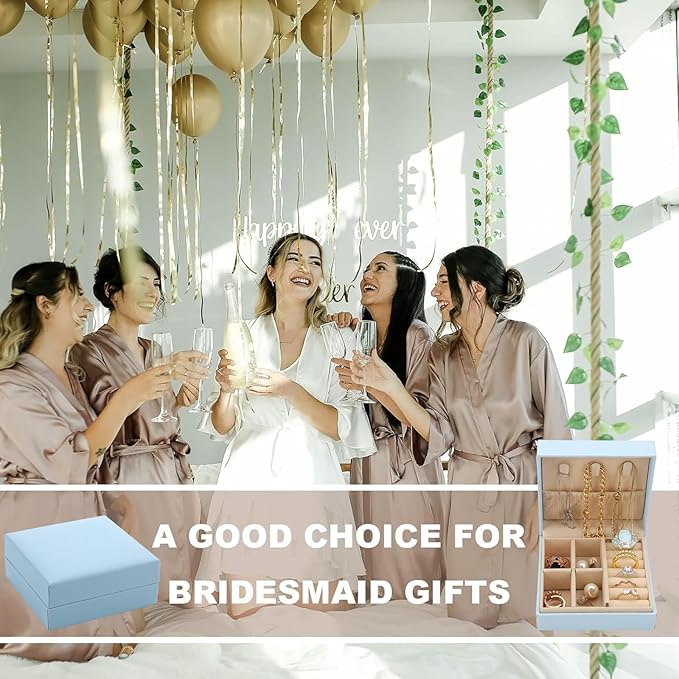 Bridesmaid Proposal Gifts Letter Cosmetic makeup bag bulk for Wedding Party Favors Bachelorette party decorations Toiletry Organizer Bag Makeup Case Gift (6, White&SkyBlue)-CubbioJoy