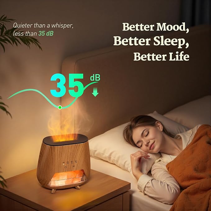 2-in-1 Ultrasonic Aromatherapy Diffuser: Essential Oil Diffuser & Himalayan Salt Lamp, Quiet Scent Diffusers for Home with Cool Mist and Timer Settings-CubbioJoy
